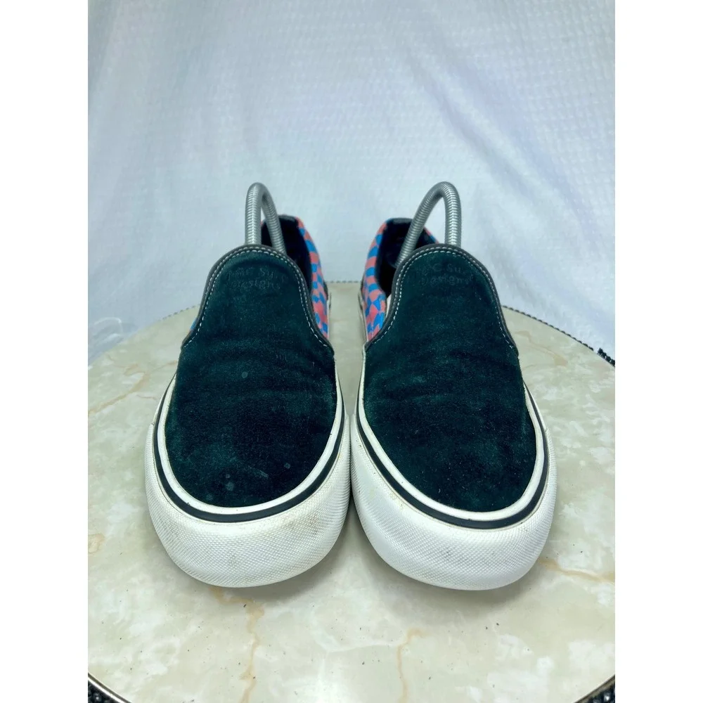 Vans Suede Platform Slip-On Shoes Womens Sz 8.5 Black Pink Checkerboard Sneakers